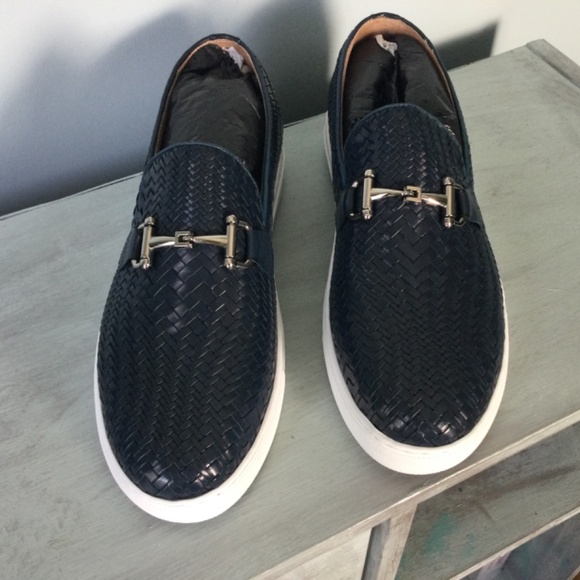 MARC NOLAN MEN’S BOARDWALK NAVY WOVEN LEATHER HORSE-BIT SNEAKERS main image 15